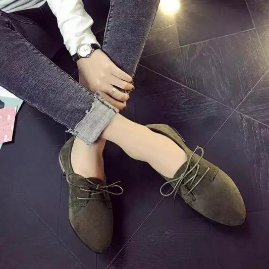 Women's Lace-up Pointed Toe Flats – Stylish All-Season Casual Shoes