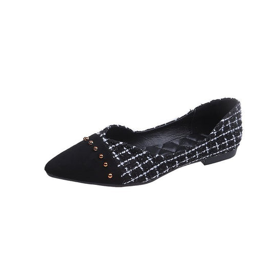 Pointed Toe Fashion Plaid Color-Blocking Rivet Women's Shoes