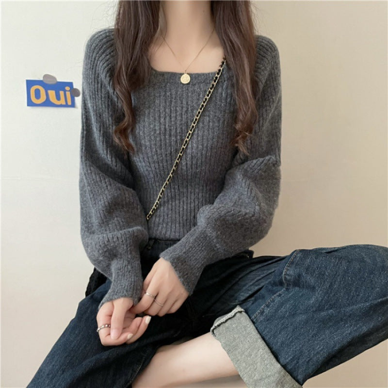 Western Style Low Collar Slim-Fit Long Sleeve Sweater Top