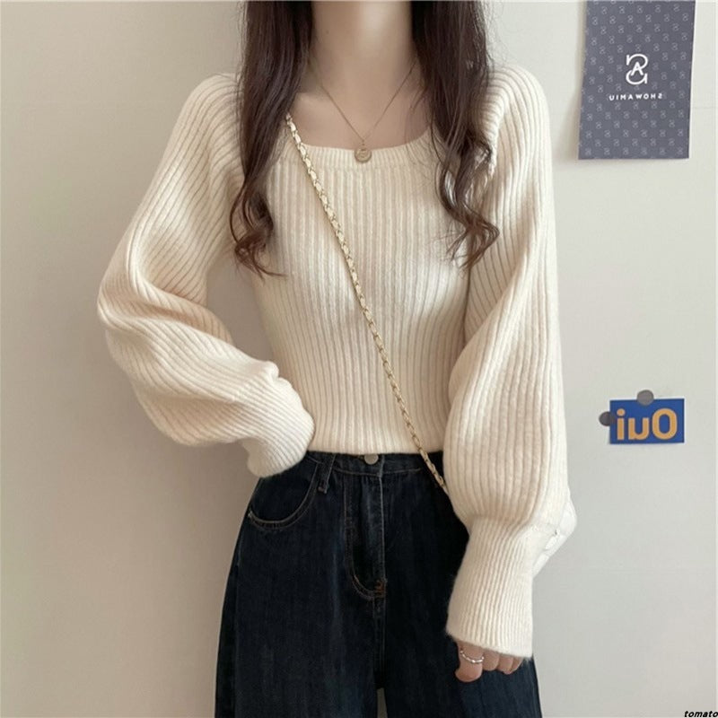 Western Style Low Collar Slim-Fit Long Sleeve Sweater Top