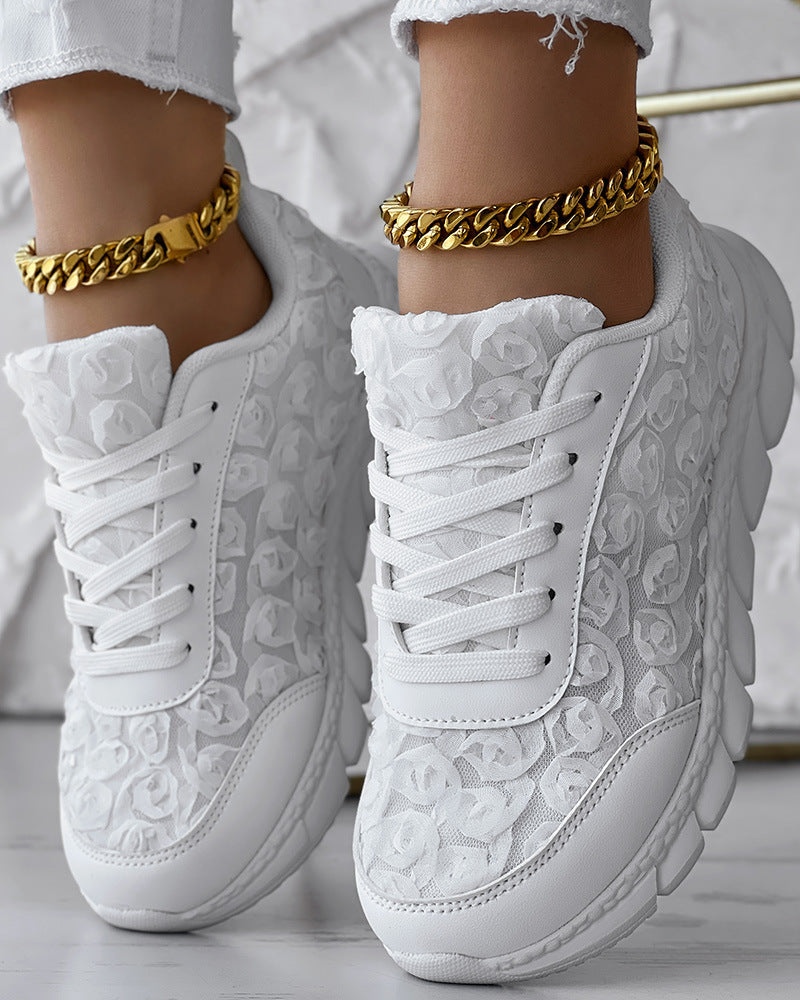 Casual Mesh Sneakers with 3D Rose Design