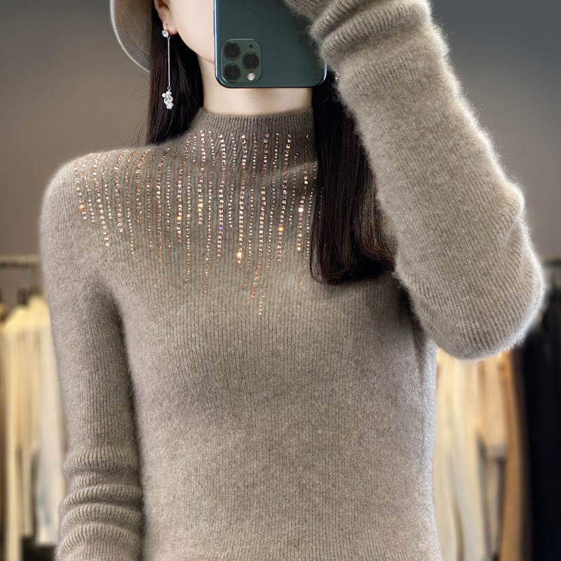 Half Turtleneck Diamond-Patterned Base Layer Shirt