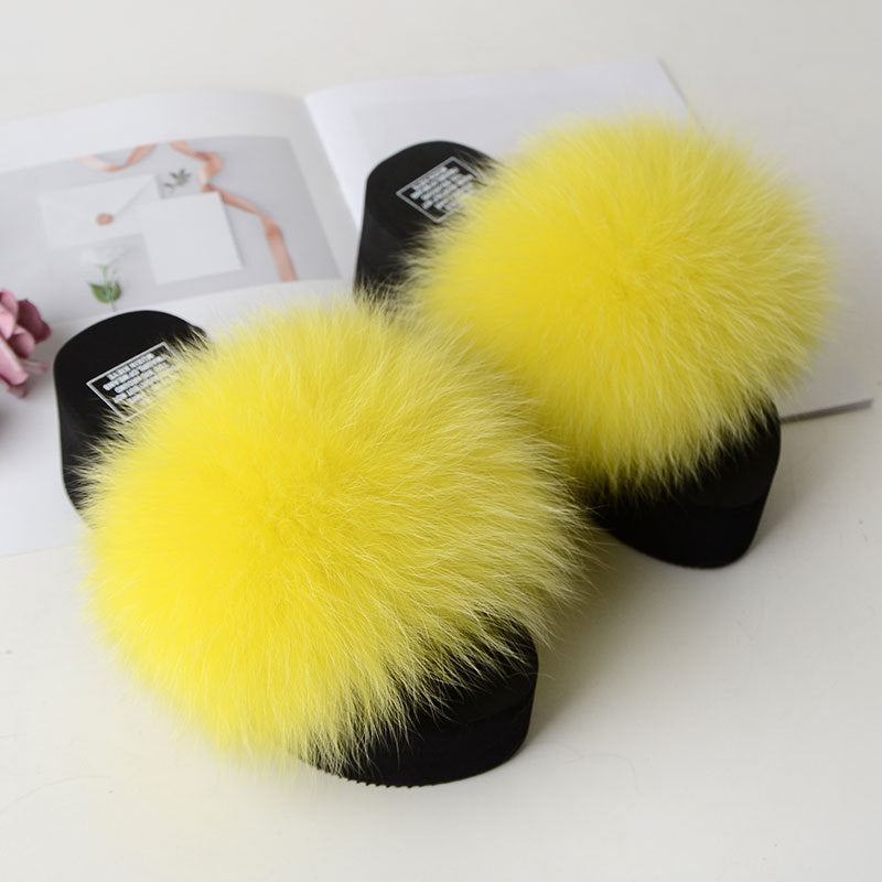 New Fox Fur Women Sandals Height Increasing Casual