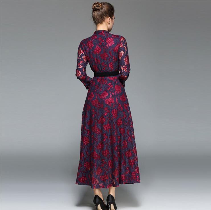 Women's Slim Fit Vintage Jacquard Lace Swing Dress