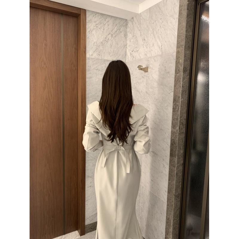 Slimming Puff Sleeve Elegant Young Self-tie Dress Women