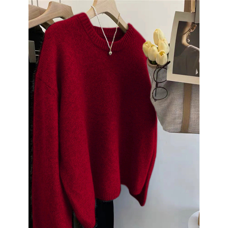 Leisure Milk Round Neck Sweater for Women