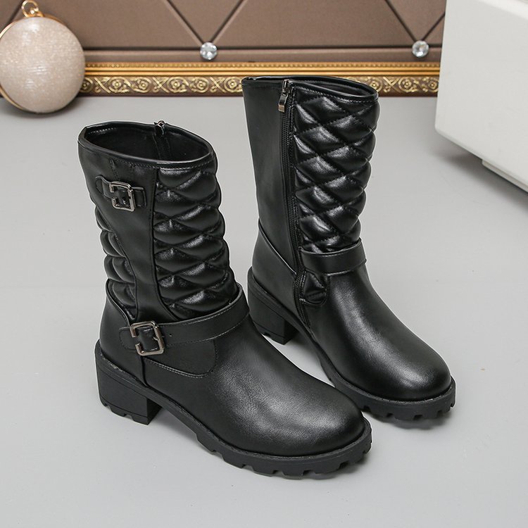 Winter Plus-Size Mid-Calf Boots for Women with Chunky Heel and Pointed Toe