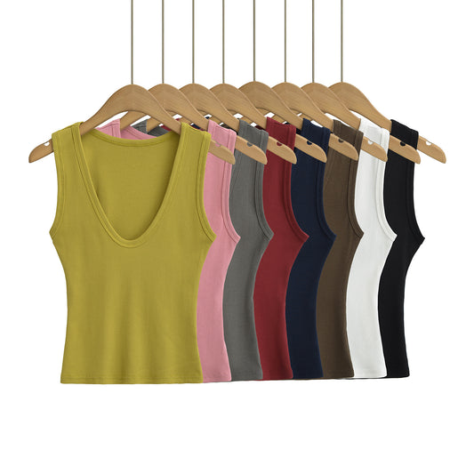 Women's Deep U-Neck Sleeveless Crop Top