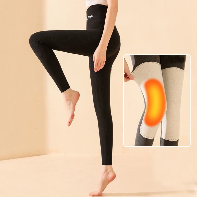 Women's Winter High-Waist Knee-Pad Leggings, Fashionable Warm Double-Sided Brushed Slim Pants