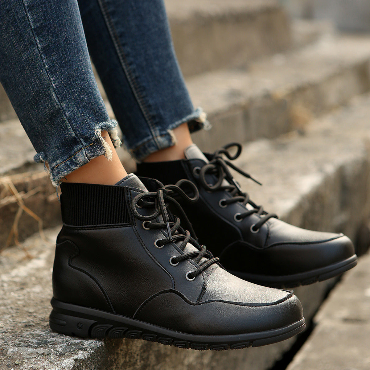 Women's Round-Toe Lace-Up Ankle Boots – Fall and Winter Fashion, Versatile Non-Slip Flat Shoes