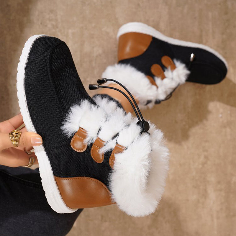 Women's Fashion Round-Toe Snow Boots – Winter Warm Plush Flat Cotton Shoes