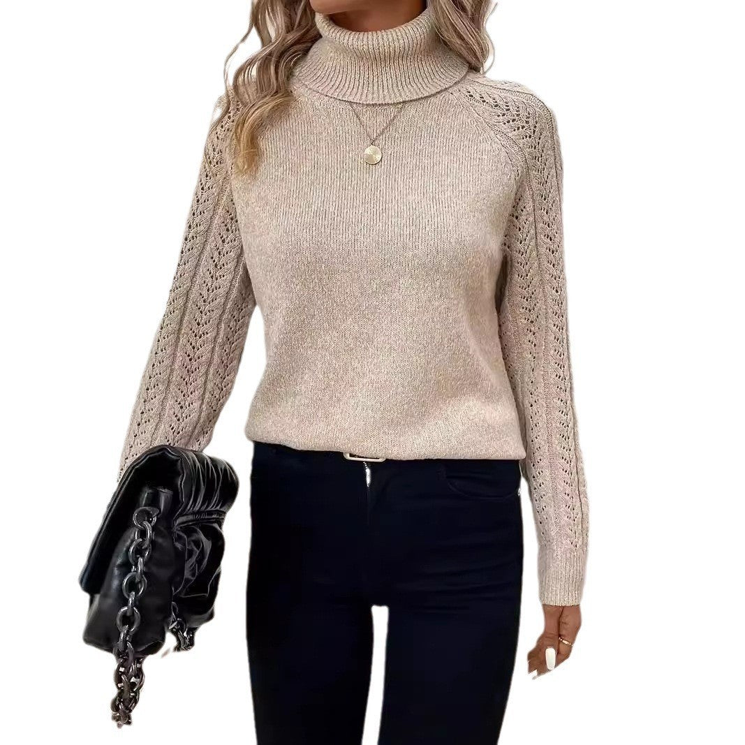 Women's Turtleneck Long Sleeve Sweater Pullover with Hollow Out Design