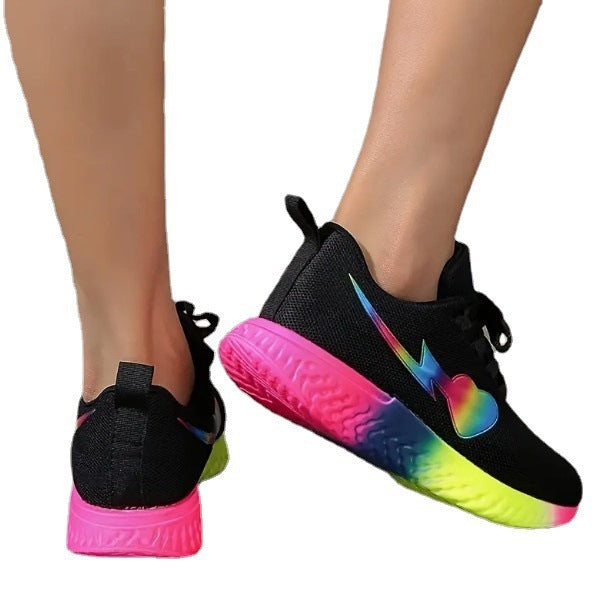 Round Toe Heart Knitted Lace-Up Running Shoes