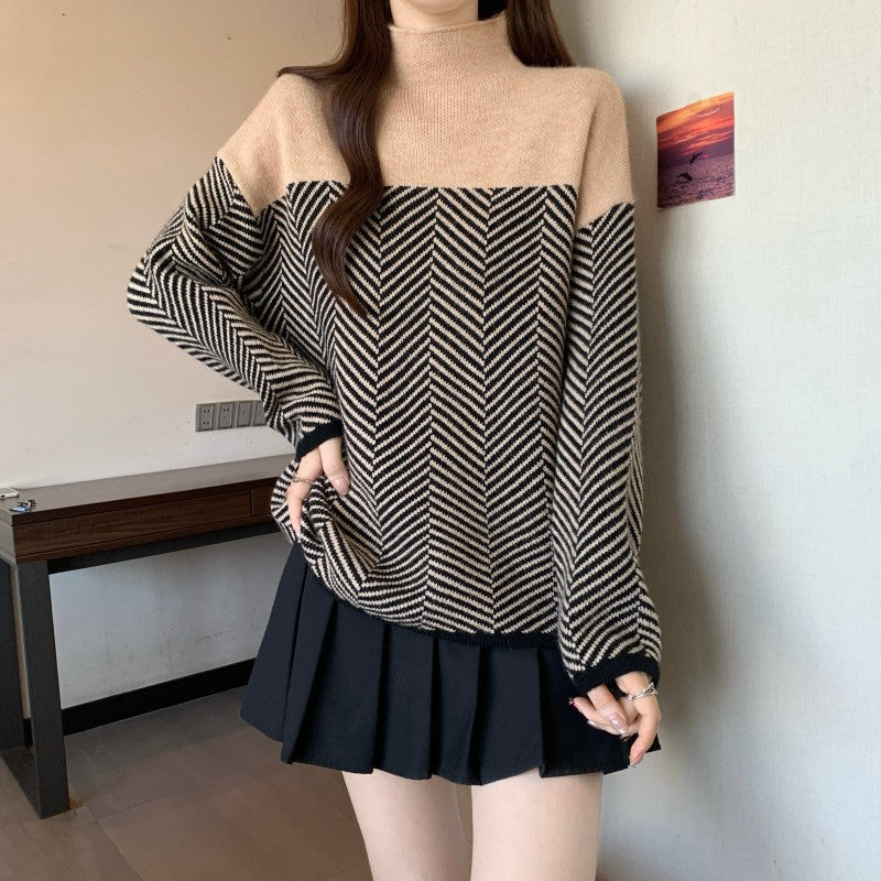 Half-Turtleneck Pullover Sweater – Youthful and Stylish Temperament Top