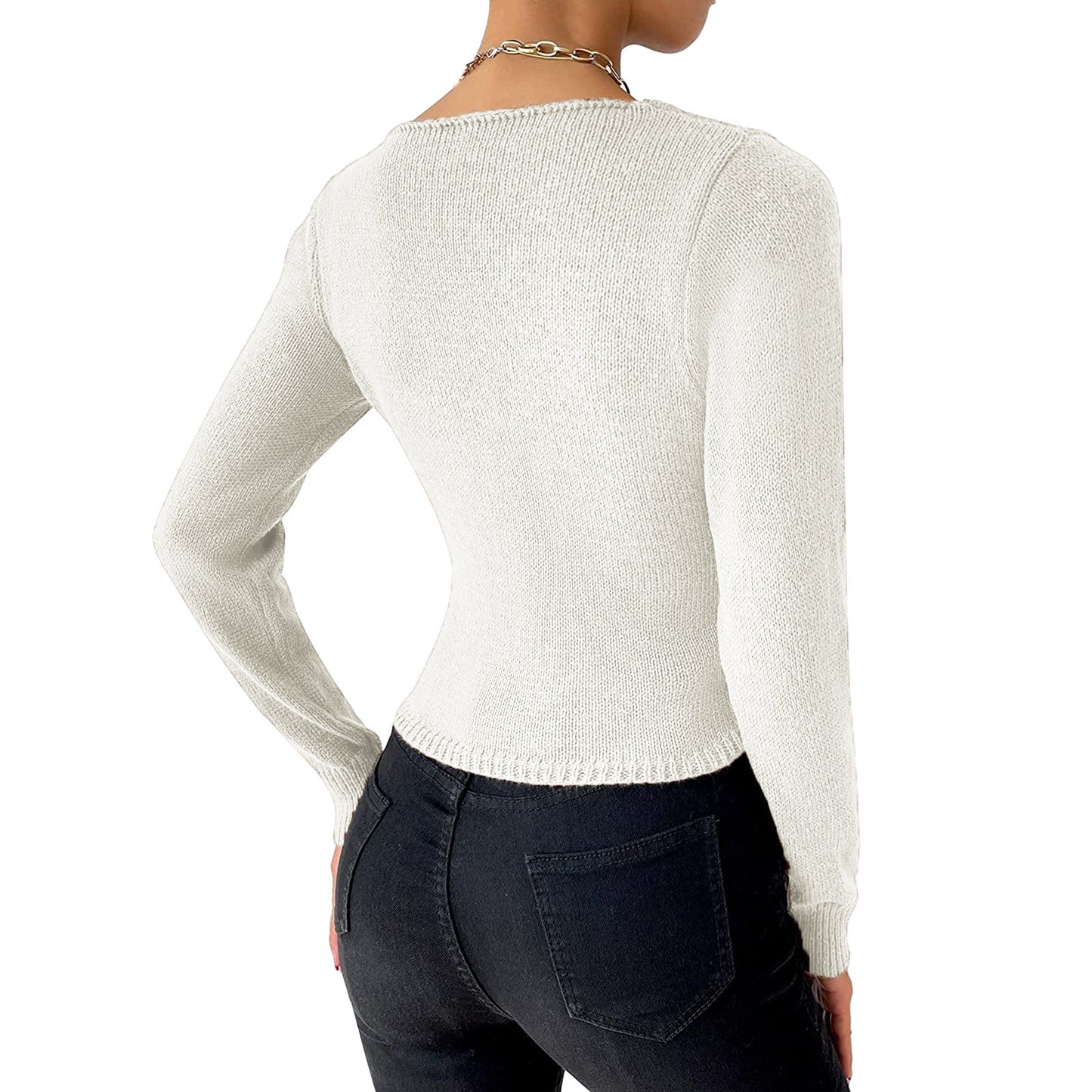 Women's Minimalist Solid Color Slim-Fit Long-Sleeve Sweater