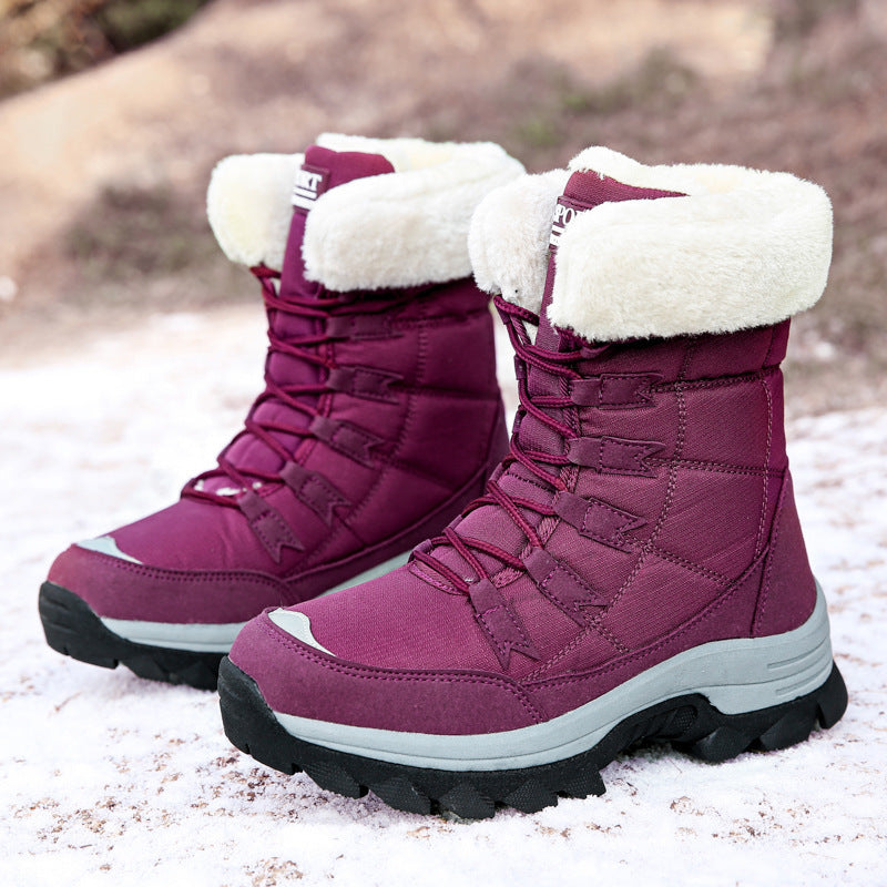 Velvet-Lined Warm Cotton Snow Boots - High Top Padded Winter Shoes