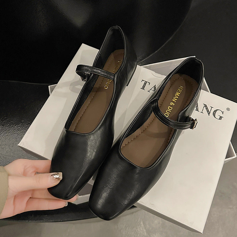 Korean Style Fairy-Inspired Flat Heel Mary Jane Leather Shoes