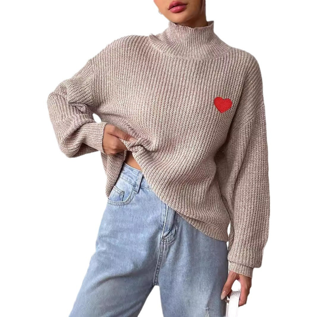 Half Turtleneck Pullover Sweater in Mixed Colors