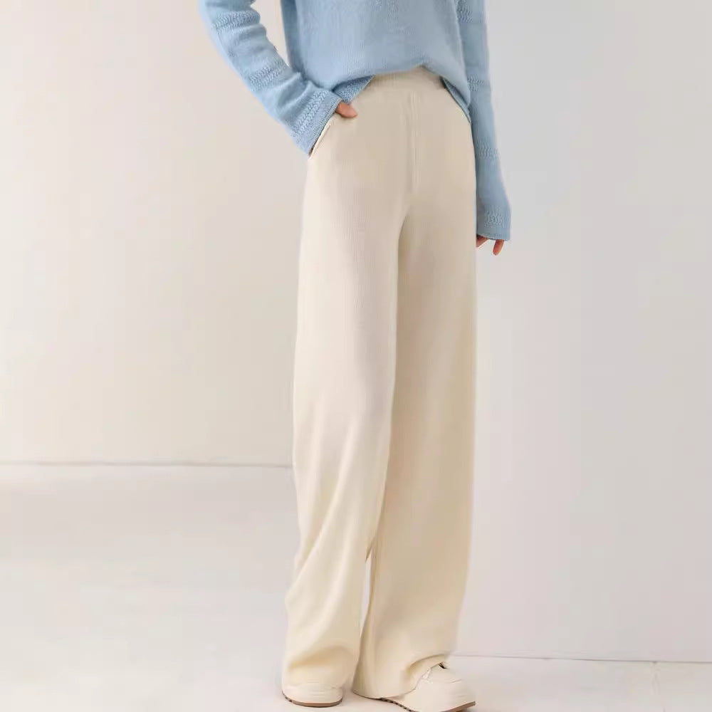 High-Waist Thickened Knitted Mop Trousers – Casual and All-Match