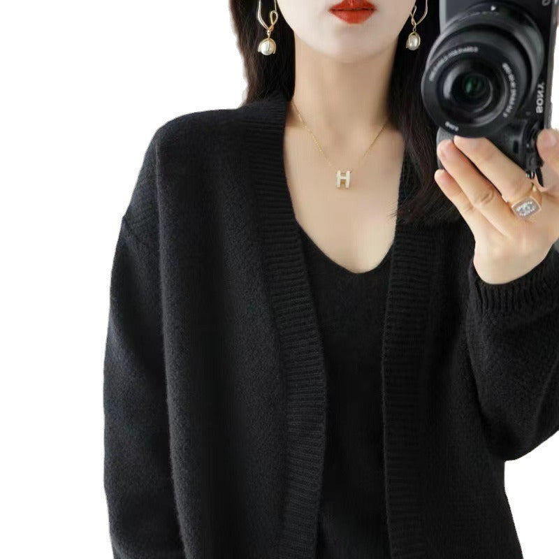 Knitted Cardigan with Two-Piece Sling and V-Neck Sweater – Elegant Temperament Design