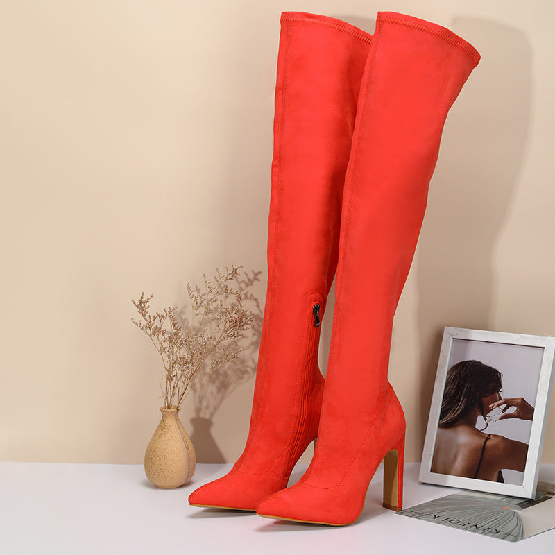 Women's Thick-Heeled Boots with Inner Zipper and Colorful Design