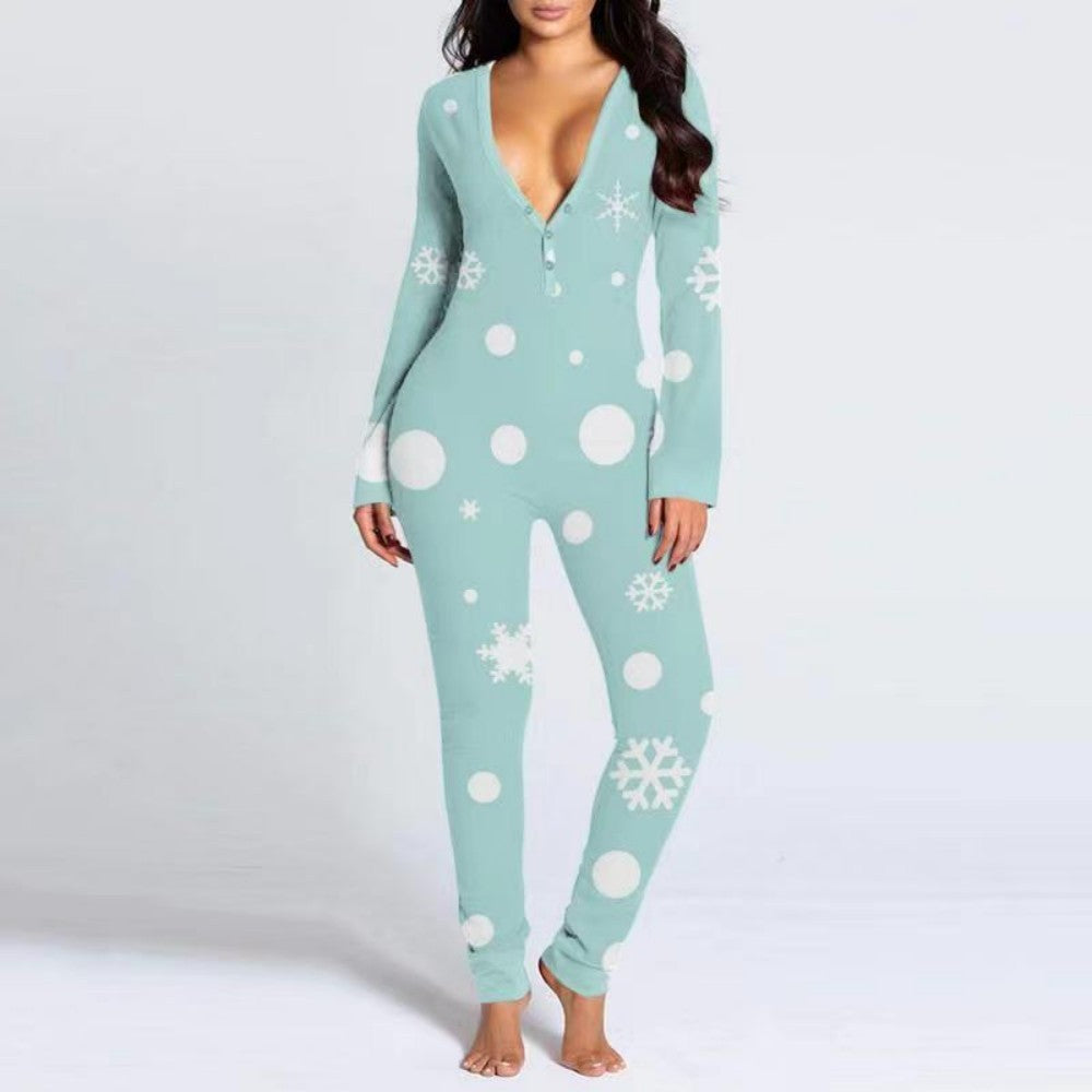 Women's Printed Button-Up Tight Jumpsuit