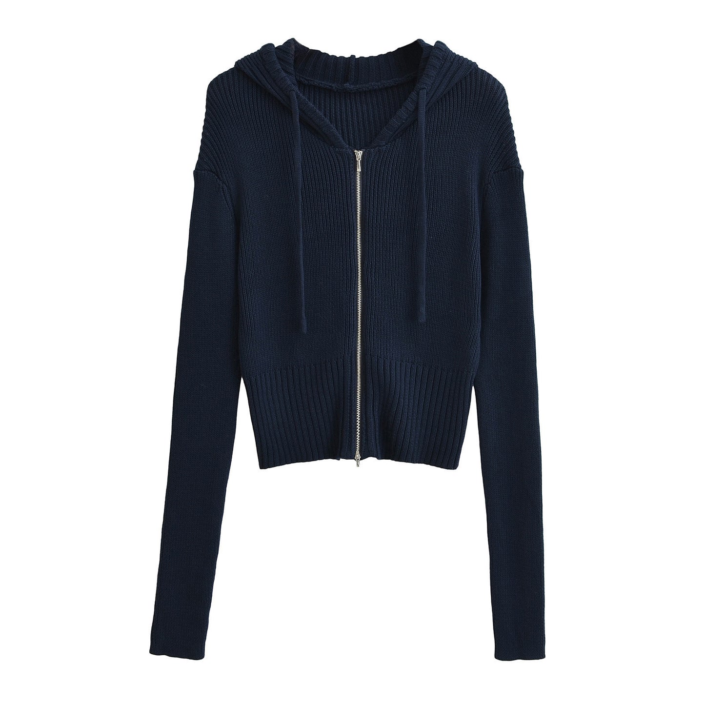 Women's American-Style Hooded Zipper Knitted Cardigan - New Short Design for Early Autumn