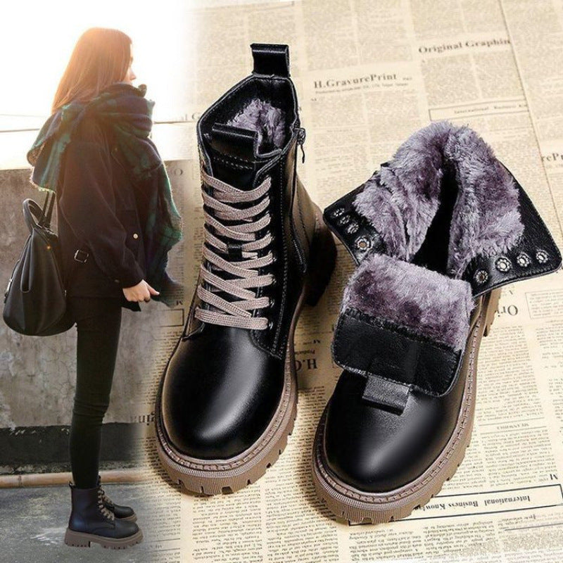 Thick-Soled Low-Top Single-Layer Skinny Boots for Small Sizes