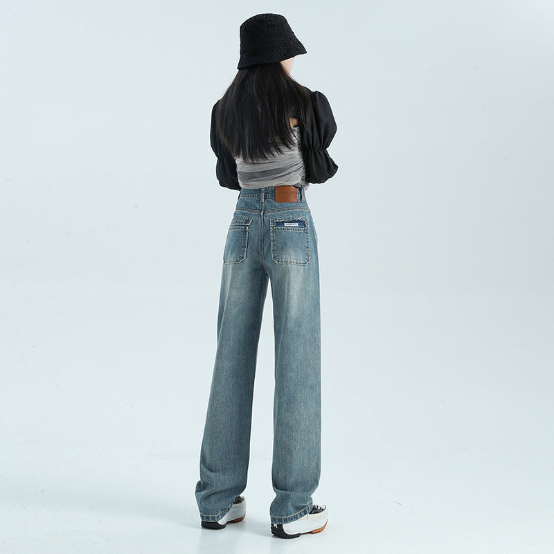 Women's High-Waist Fleece-Lined Loose-Fit Jeans