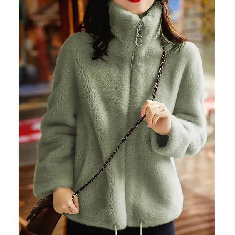 Winter Fleece Padded Coat for Women – Zipper Cardigan with Double-Sided Velvet and Thermal Turtleneck Sweater