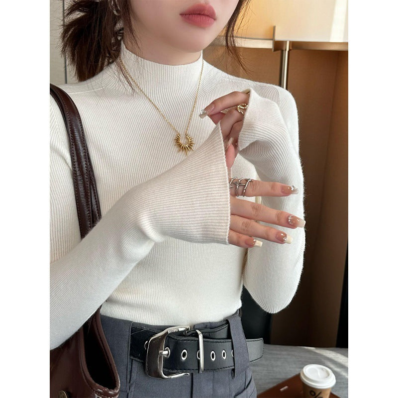 High-Quality Gray Mock Neck Sweater with Mid-Collar Design