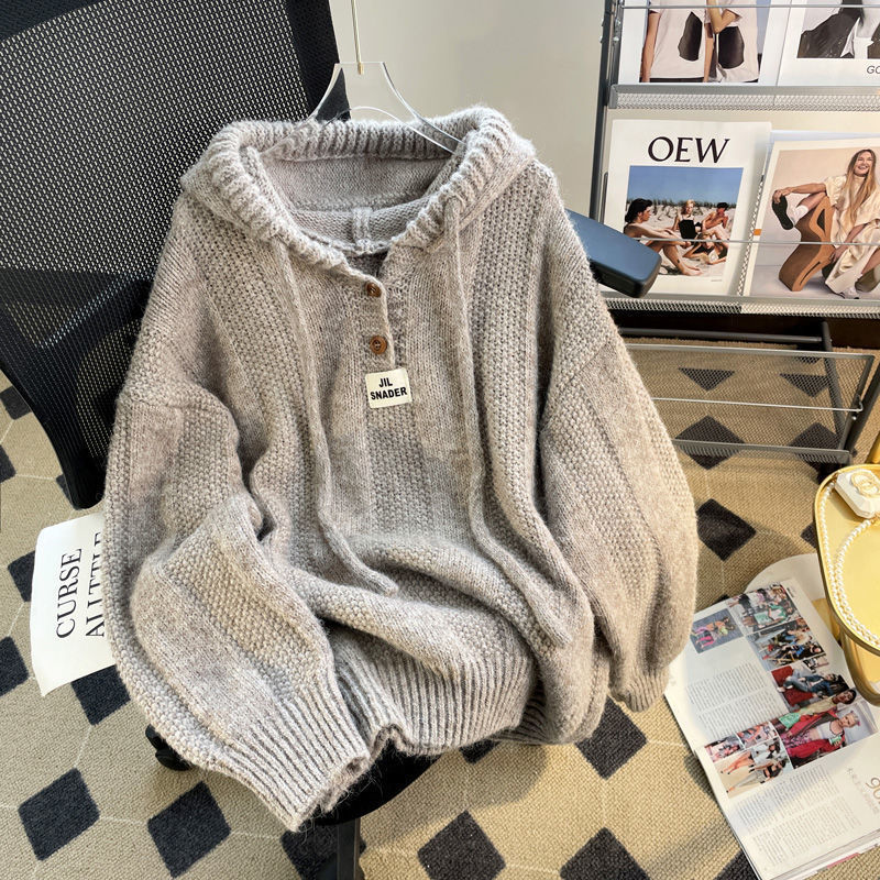 Hooded Soft and Cozy Thick Drawstring Knitted Sweater Top