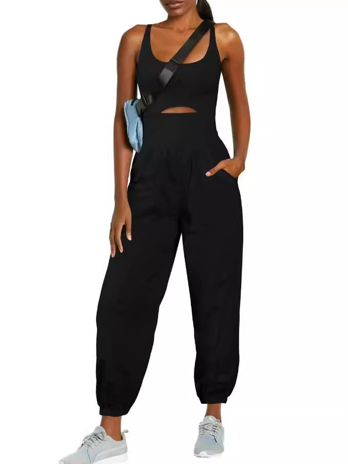 Women's Fashion Sports Yoga Jumpsuit – Hollow Cross Back, Comfortable Fit, and Outdoor Activewear