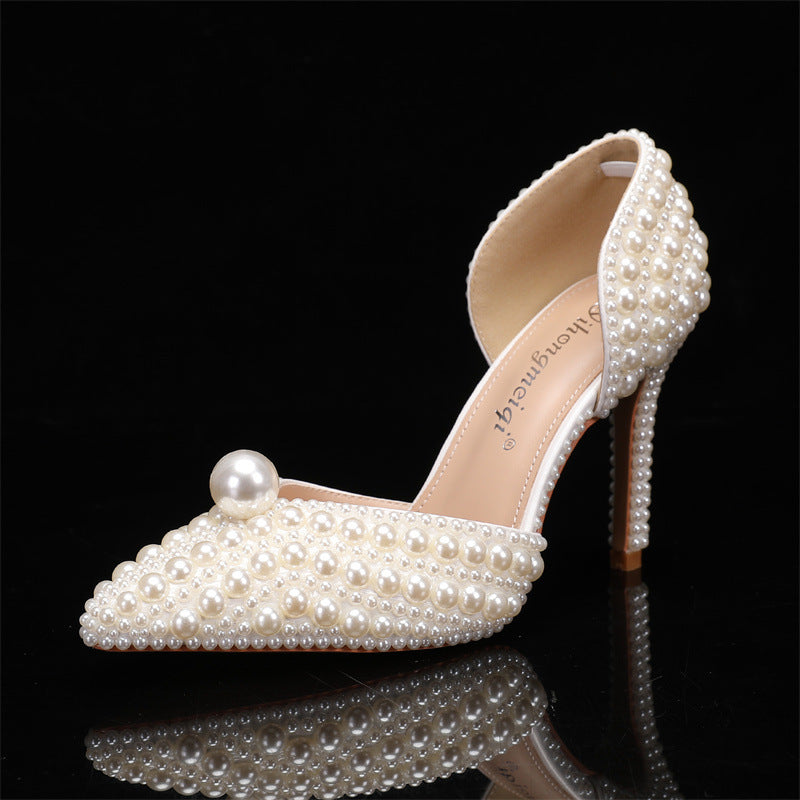 Women's Pointed-Toe Stilettos with Pearl Detail – Elegant Wedding Shoes