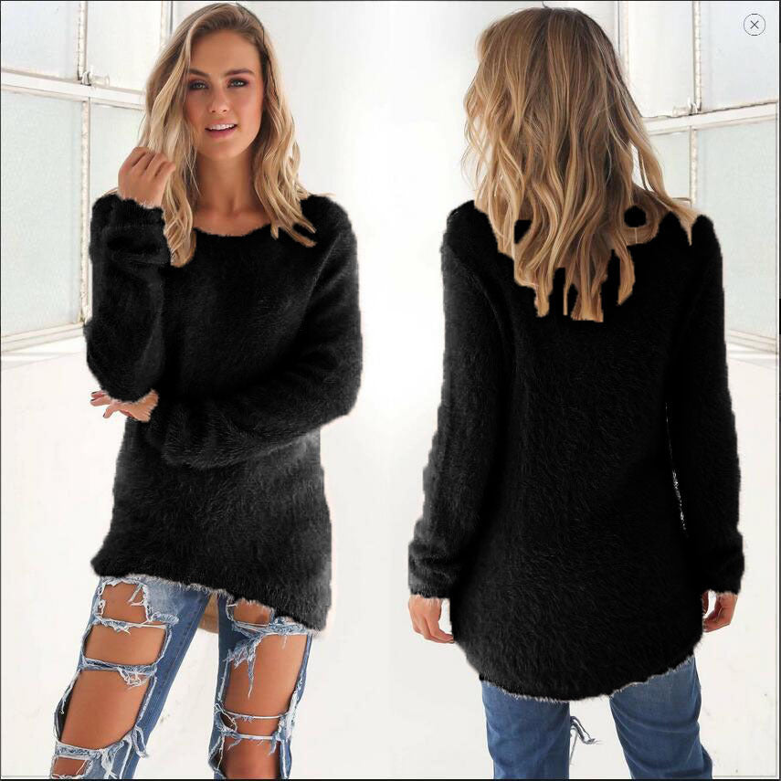 Autumn and Winter Fashion Solid Color Long Sleeve Sweater for Women