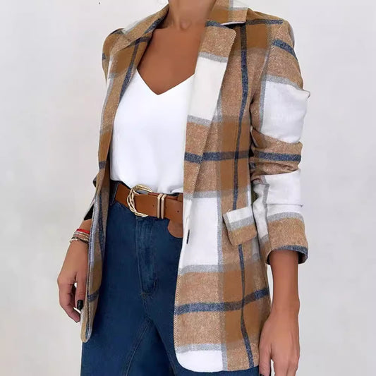 Women's Single-Breasted Plaid Wool Coat