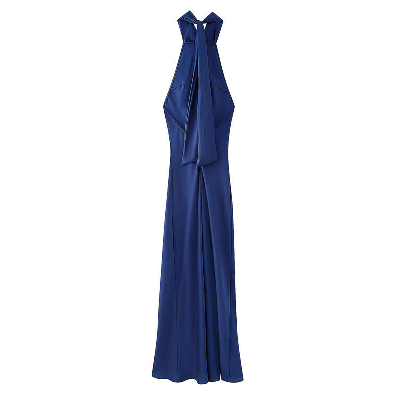 Women's Fashion Silk Satin Dress with Halter Neck Design