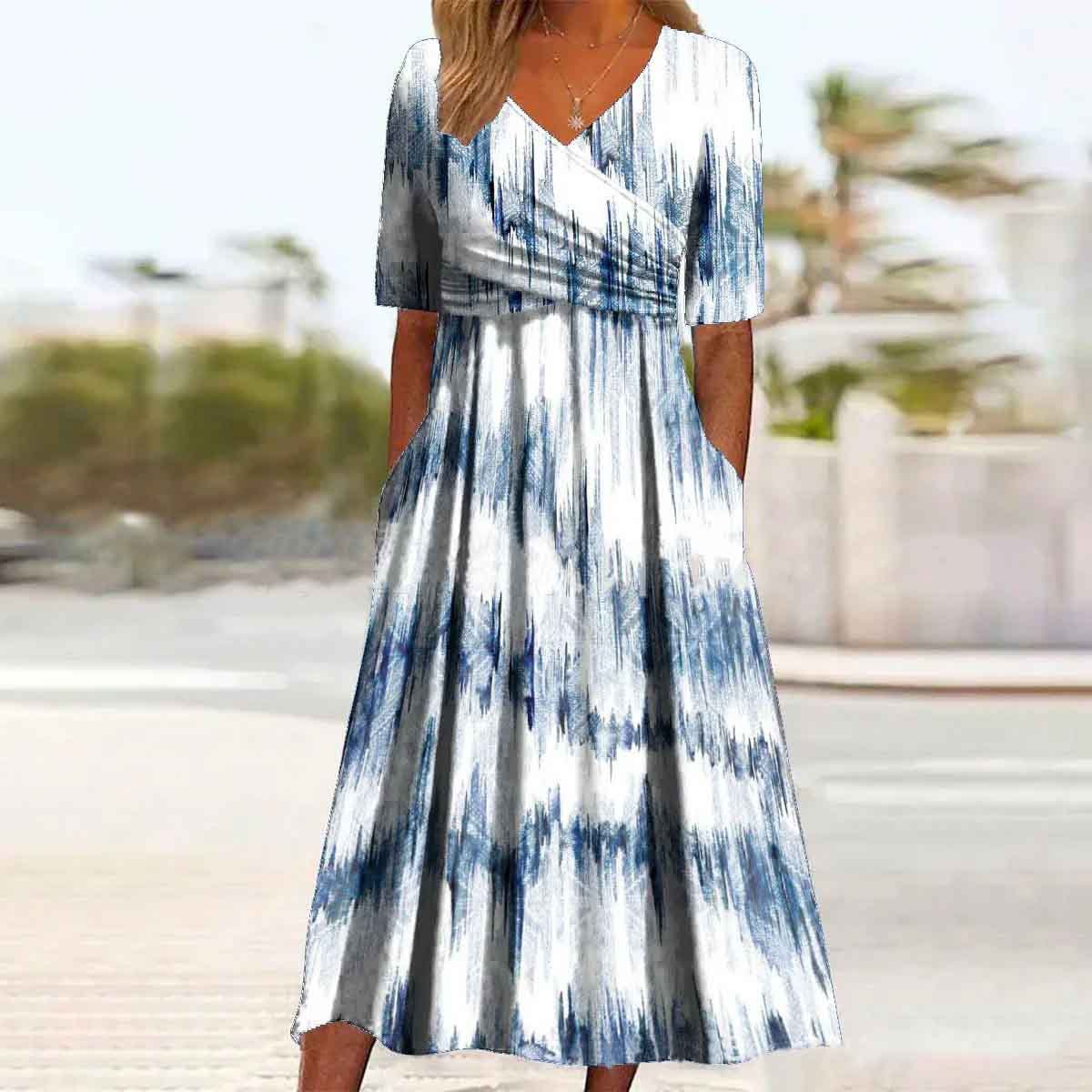 Women's Fashion Casual V-neck Printed Dress