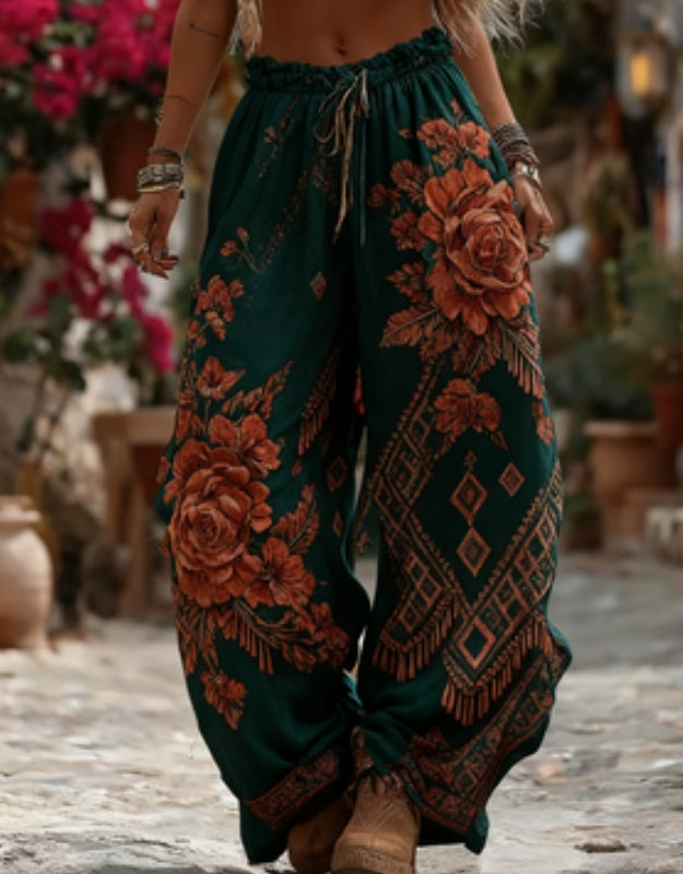 Women's Elegant Floral Print Wide-leg Pants