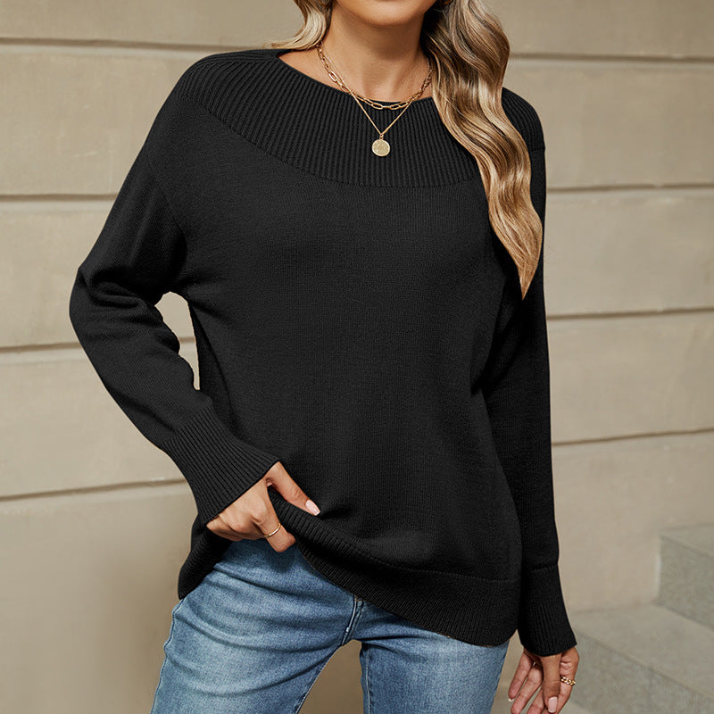 Women's Off-Shoulder Pullover Sweater - Comfortable Long Sleeve Design