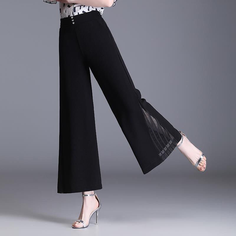 High-Waist Loose-Fit Slimming Black Cropped Chiffon Drape Pants