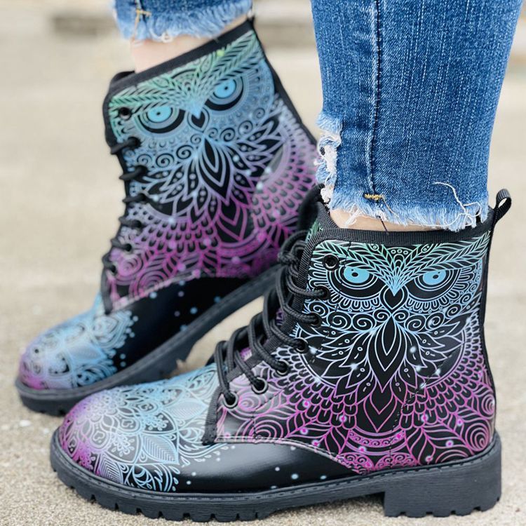 Plus Size Women's Multi-Color Printed Martin Boots