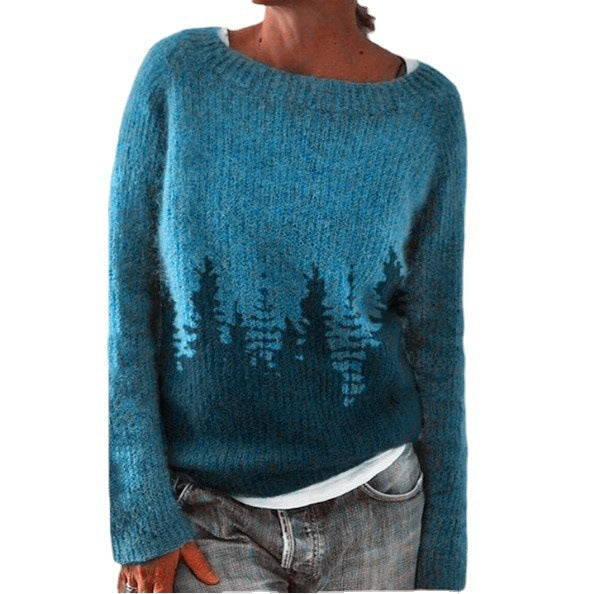 Women's Round Neck Loose-Fit Multicolor Fashion Pullover Sweater