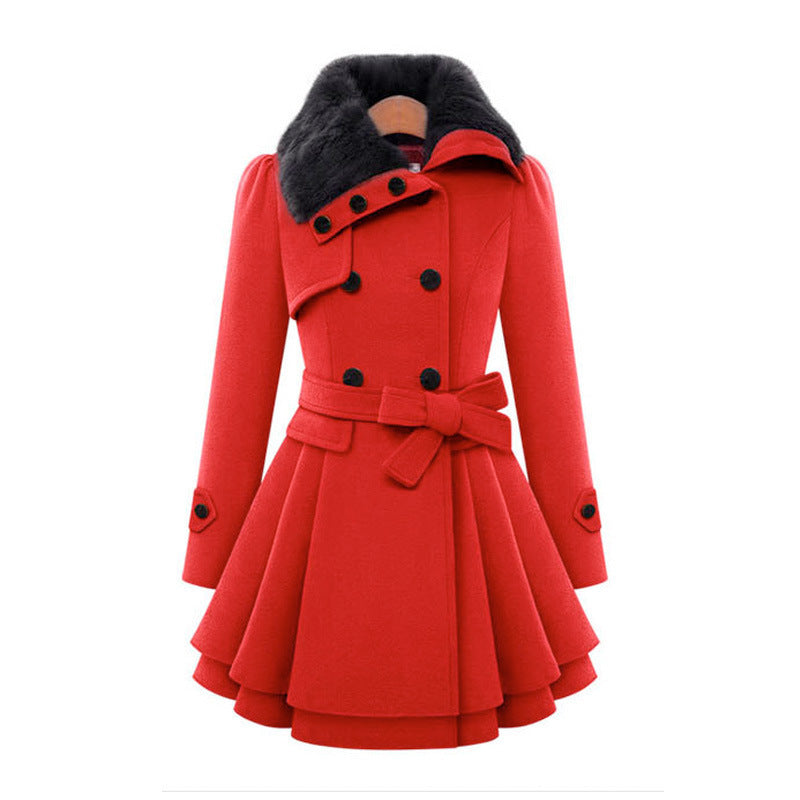 Women's Slim-Fit Mid-Length Double-Breasted Padded Wool Coat