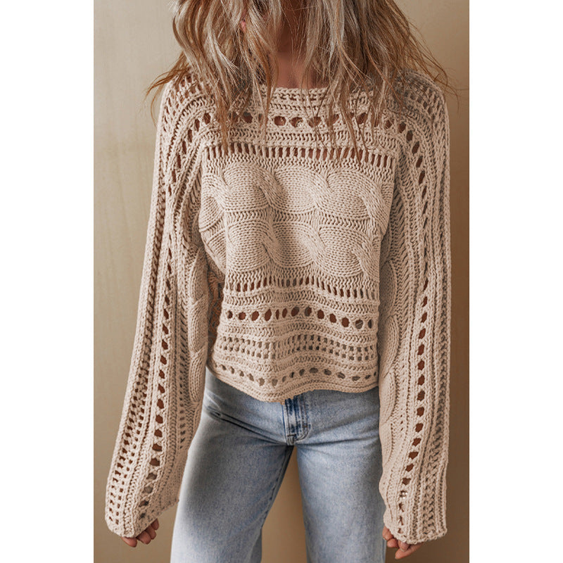 Women's Round Neck Knitted Long-Sleeve Pullover Sweater