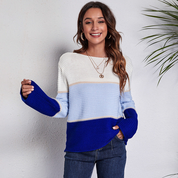 Contrast Color Striped Off Shoulder Oversized Knitted Sweater