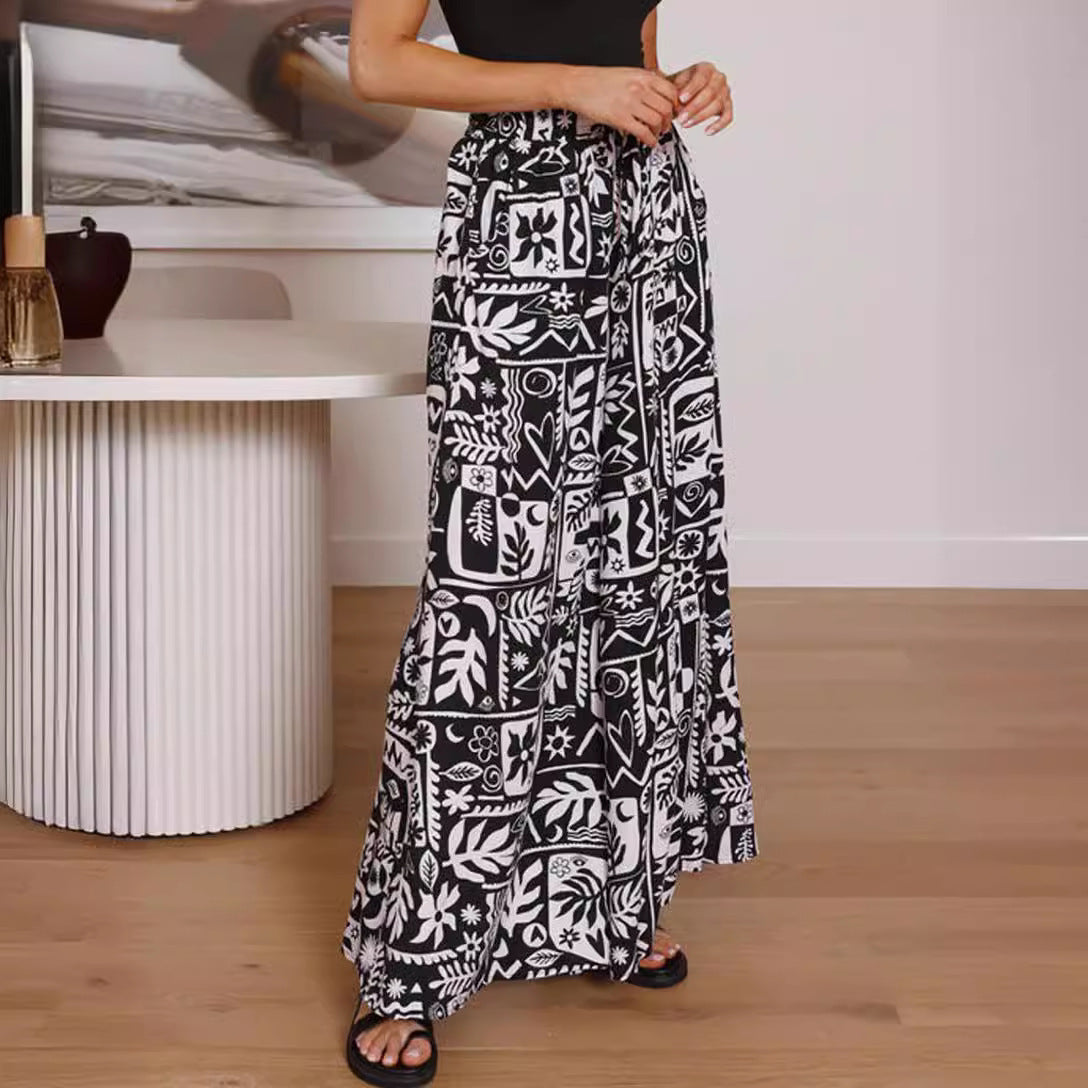 Printed Casual Comfortable Wide-Leg Trousers