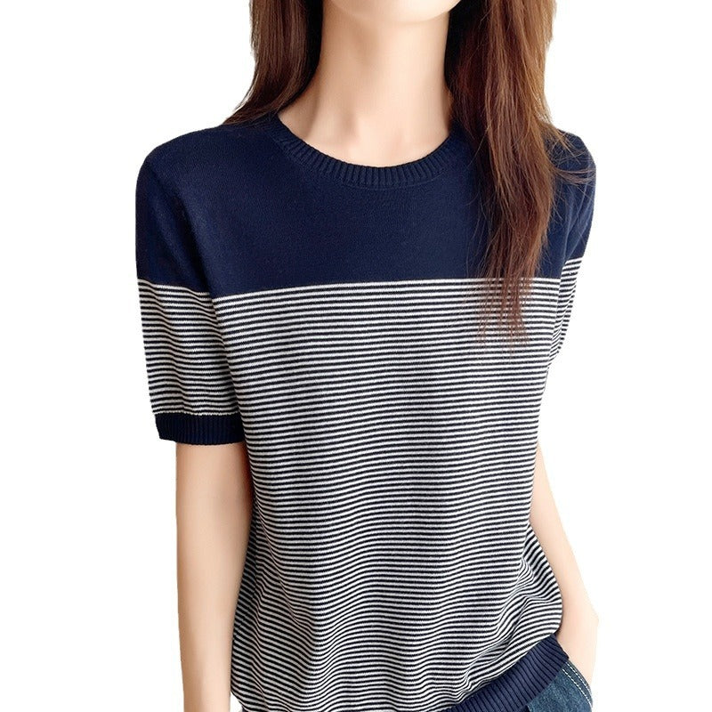 Women's Fashion Striped Cotton Knit T-shirt