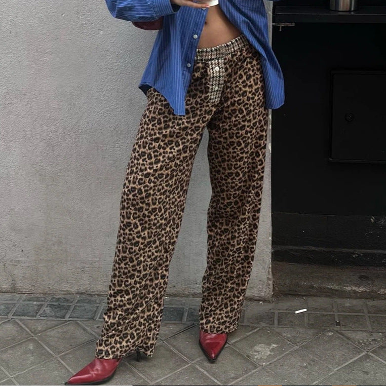 Leopard Print High-Waist Loose-Fit Elegant Casual Pants