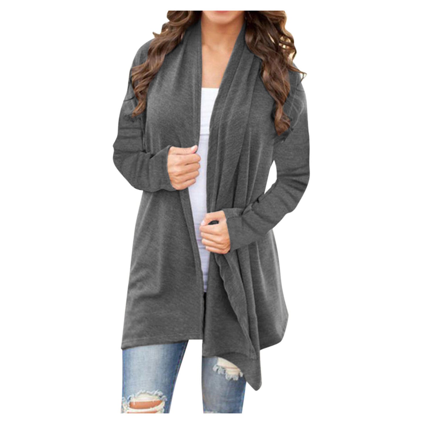 New Solid Color Long-Sleeve Cardigan Jacket – Long Style